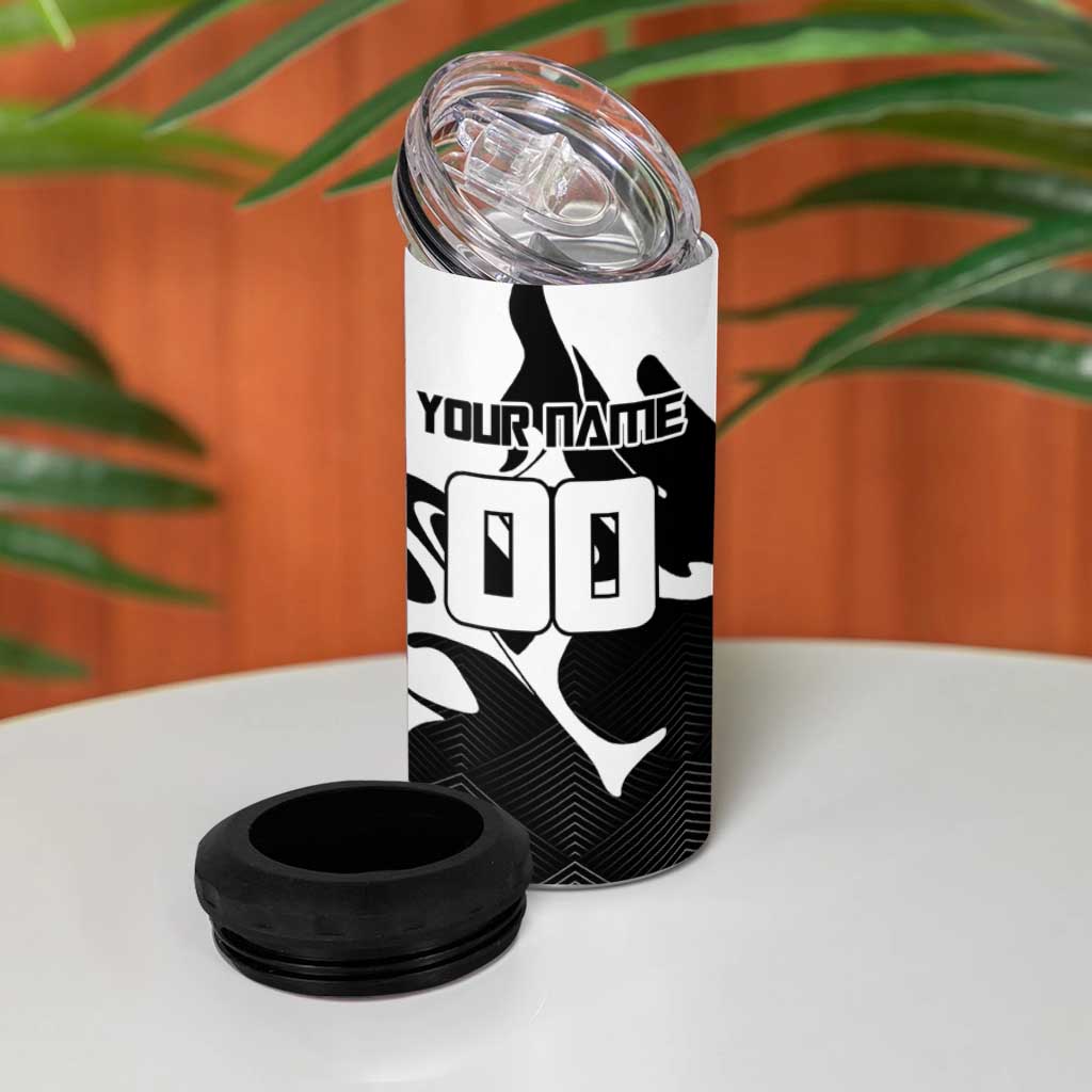 Personalized Toji Fushiguro Jujutsu Kaisen Soccer Theme 4 in 1 Can Cooler Tumbler with Dribbling Pose and Monochrome Black White Flame Graphic Design - The Mazicc