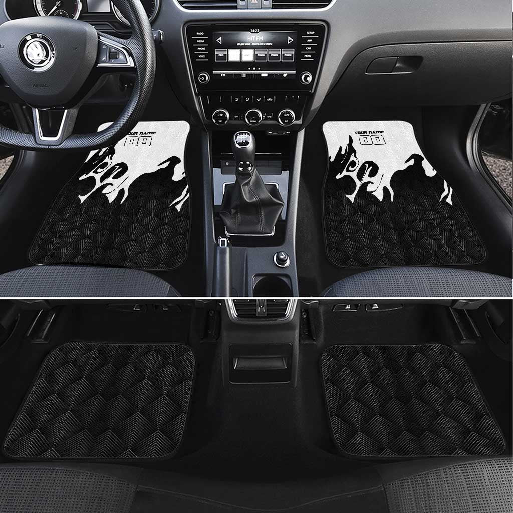 Personalized Toji Fushiguro Jujutsu Kaisen Soccer Theme Car Mats with Dribbling Pose and Monochrome Black White Flame Graphic Design - The Mazicc