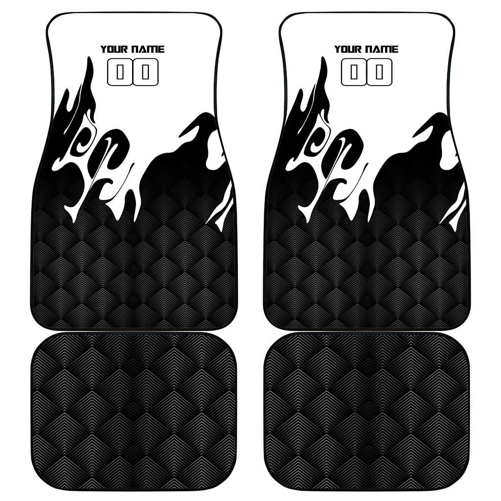 Personalized Toji Fushiguro Jujutsu Kaisen Soccer Theme Car Mats with Dribbling Pose and Monochrome Black White Flame Graphic Design - The Mazicc