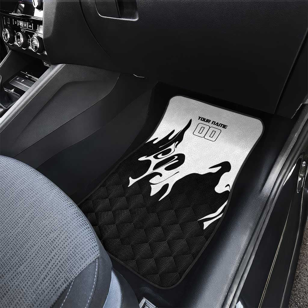 Personalized Toji Fushiguro Jujutsu Kaisen Soccer Theme Car Mats with Dribbling Pose and Monochrome Black White Flame Graphic Design - The Mazicc