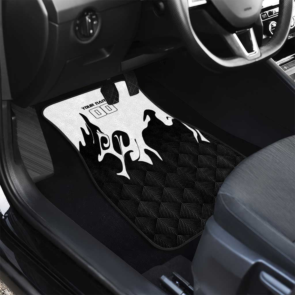 Personalized Toji Fushiguro Jujutsu Kaisen Soccer Theme Car Mats with Dribbling Pose and Monochrome Black White Flame Graphic Design - The Mazicc