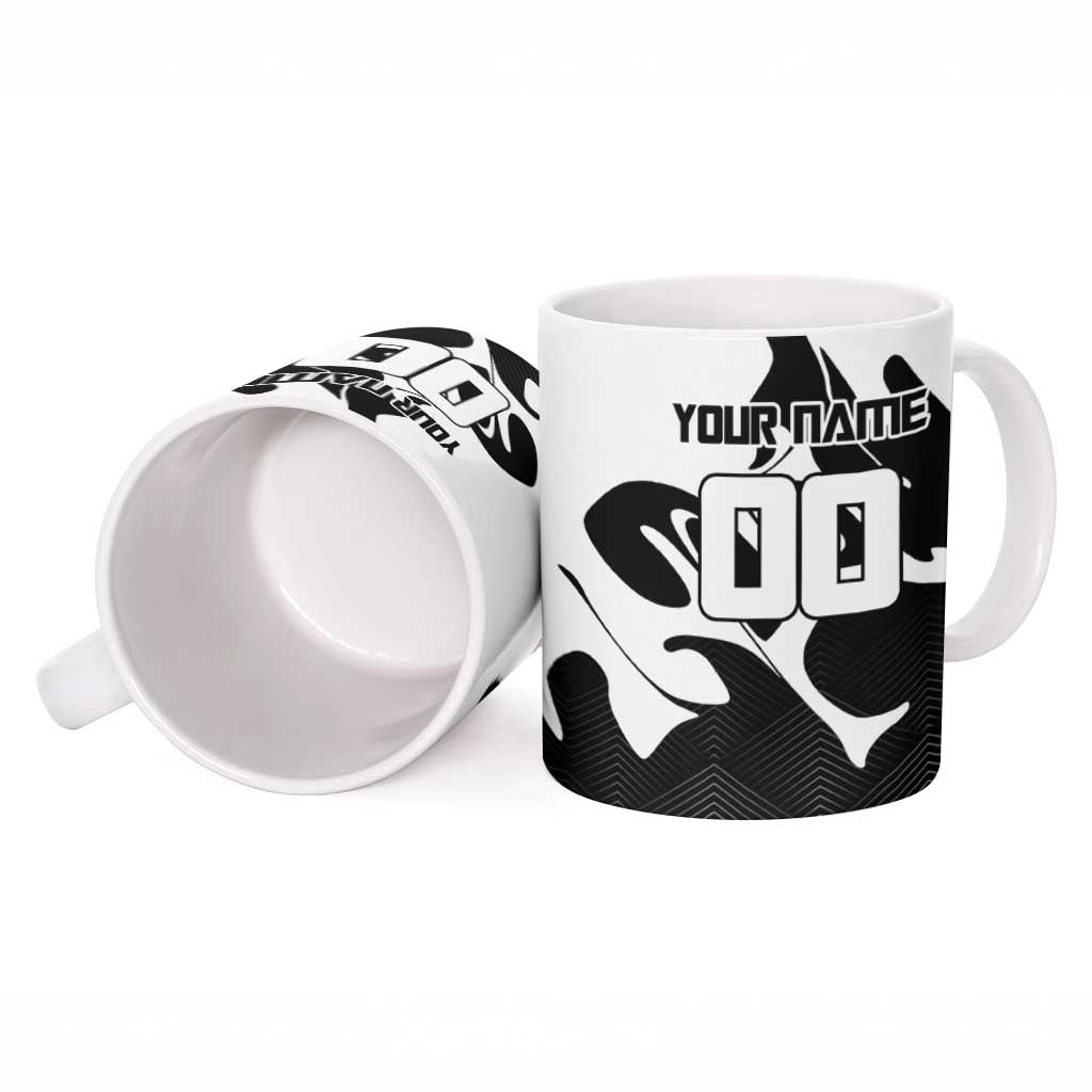 Personalized Toji Fushiguro Jujutsu Kaisen Soccer Theme Ceramic Mug with Dribbling Pose and Monochrome Black White Flame Graphic Design - The Mazicc