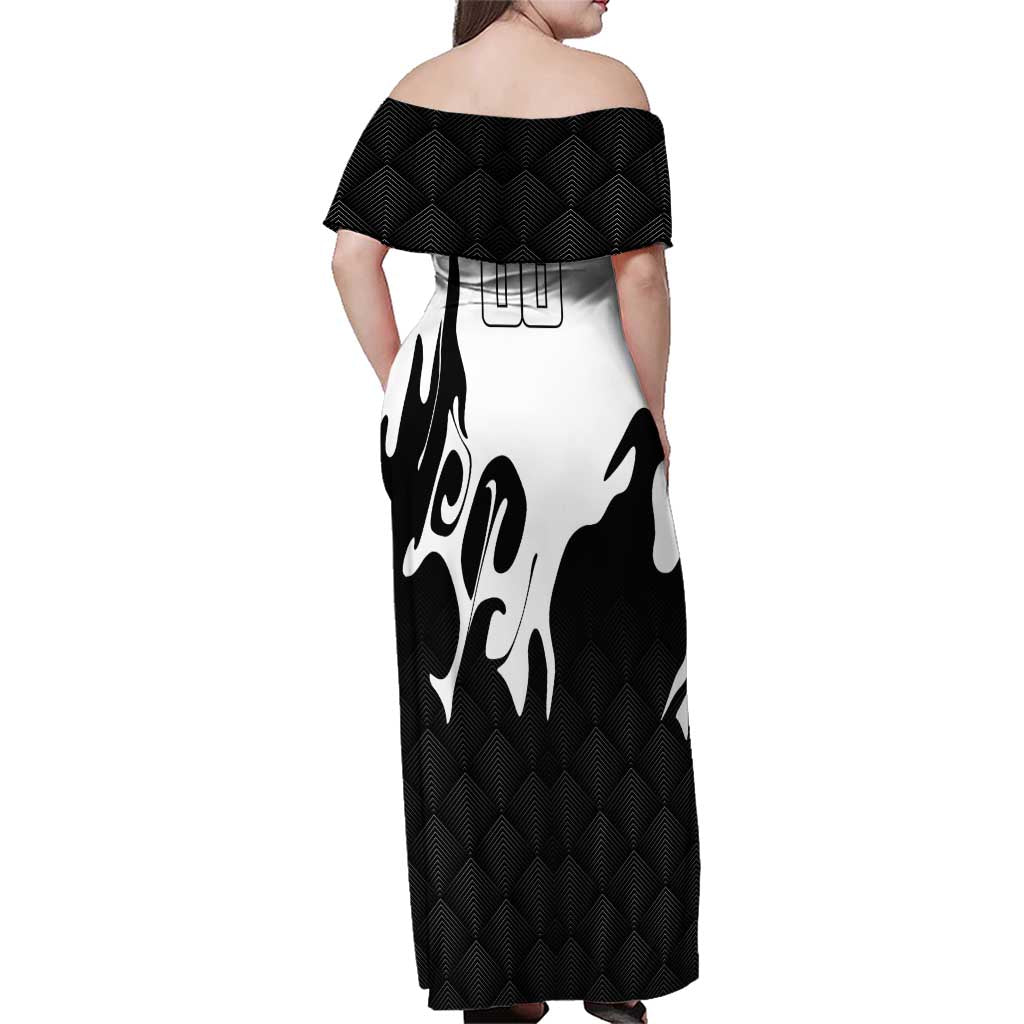 Personalized Toji Fushiguro Jujutsu Kaisen Soccer Theme Family Matching Off Shoulder Maxi Dress and Hawaiian Shirt with Dribbling Pose and Monochrome Black White Flame Graphic Design