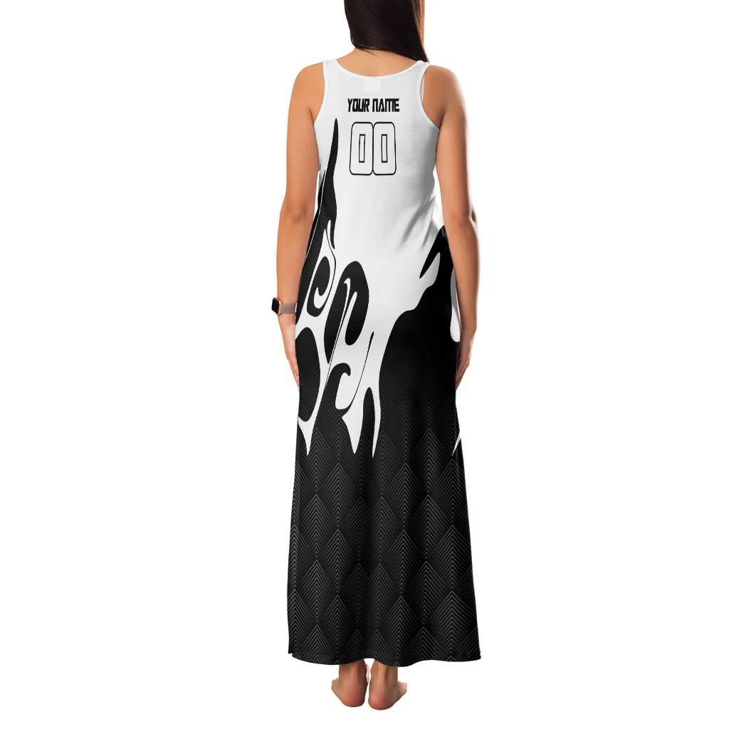 Personalized Toji Fushiguro Jujutsu Kaisen Soccer Theme Family Matching Tank Maxi Dress and Hawaiian Shirt with Dribbling Pose and Monochrome Black White Flame Graphic Design