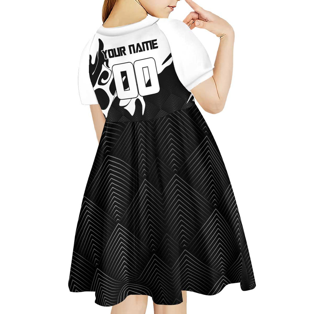 Personalized Toji Fushiguro Jujutsu Kaisen Soccer Theme Kid Short Sleeve Dress with Dribbling Pose and Monochrome Black White Flame Graphic Design - The Mazicc