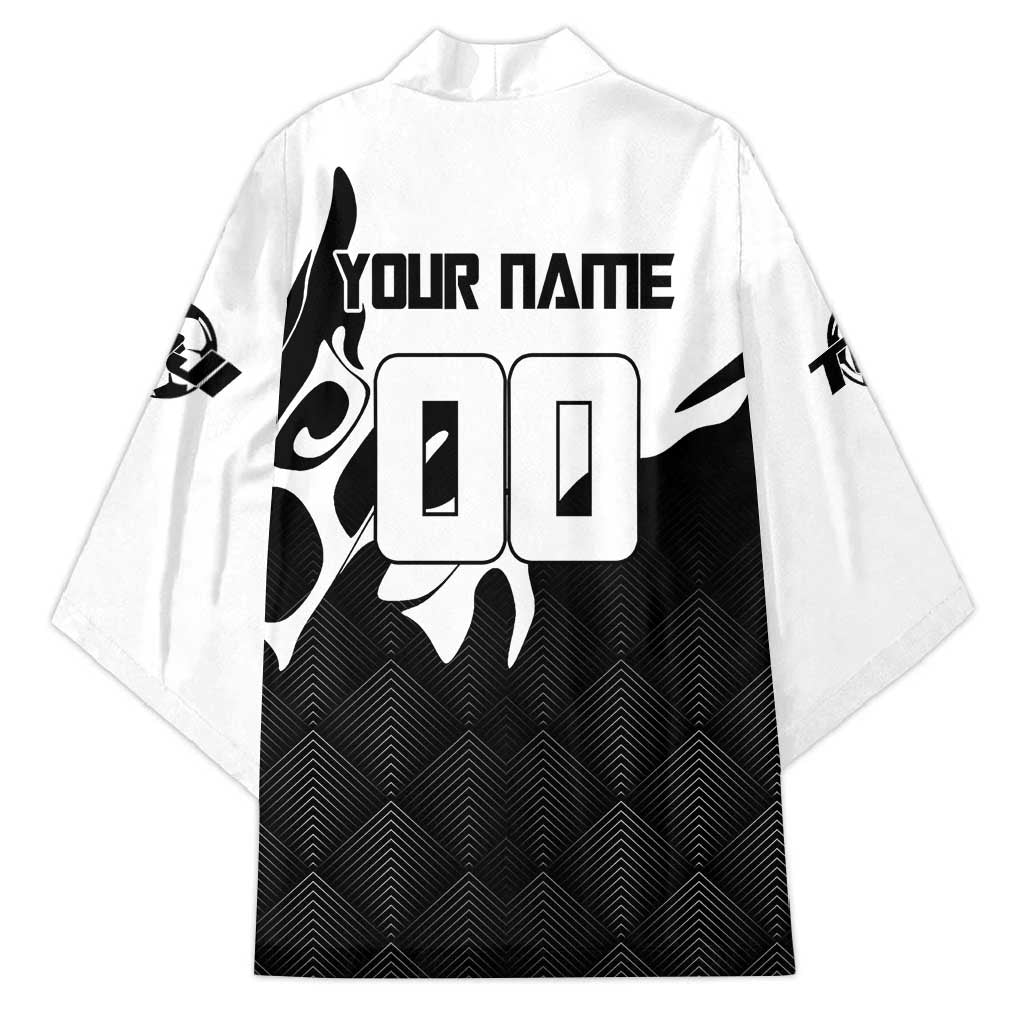 Personalized Toji Fushiguro Jujutsu Kaisen Soccer Theme Kimono with Dribbling Pose and Monochrome Black White Flame Graphic Design - The Mazicc