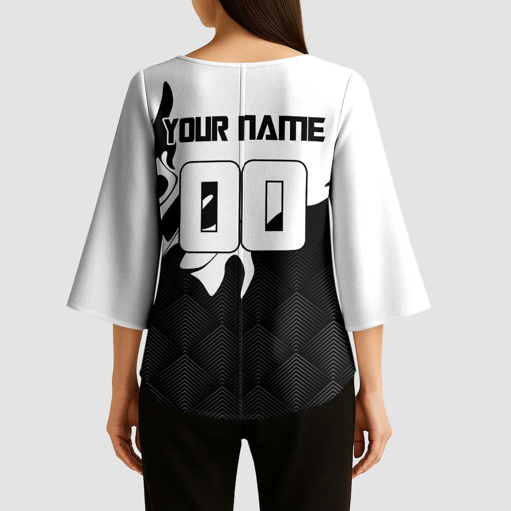 Personalized Toji Fushiguro Jujutsu Kaisen Soccer Theme Kimono Sleeve Blouse with Dribbling Pose and Monochrome Black White Flame Graphic Design - The Mazicc