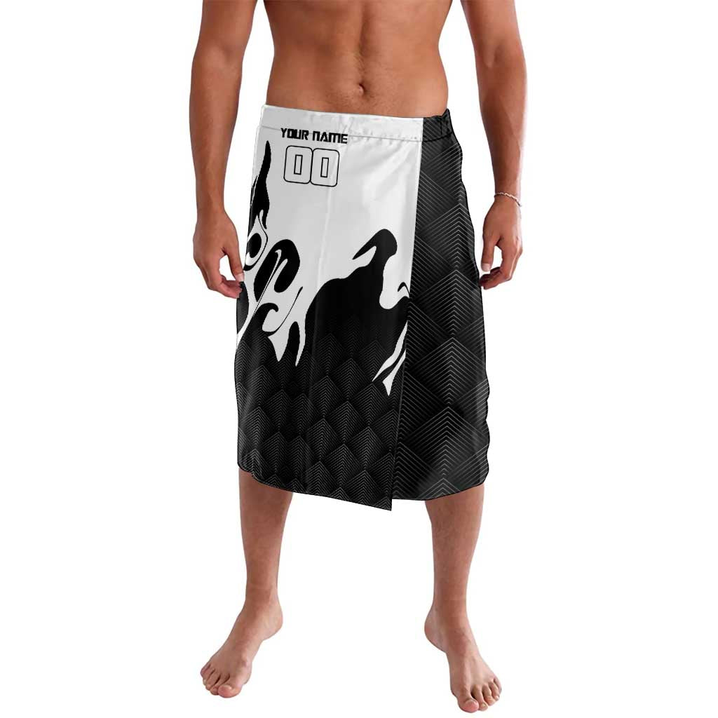 Personalized Toji Fushiguro Jujutsu Kaisen Soccer Theme Lavalava with Dribbling Pose and Monochrome Black White Flame Graphic Design - The Mazicc