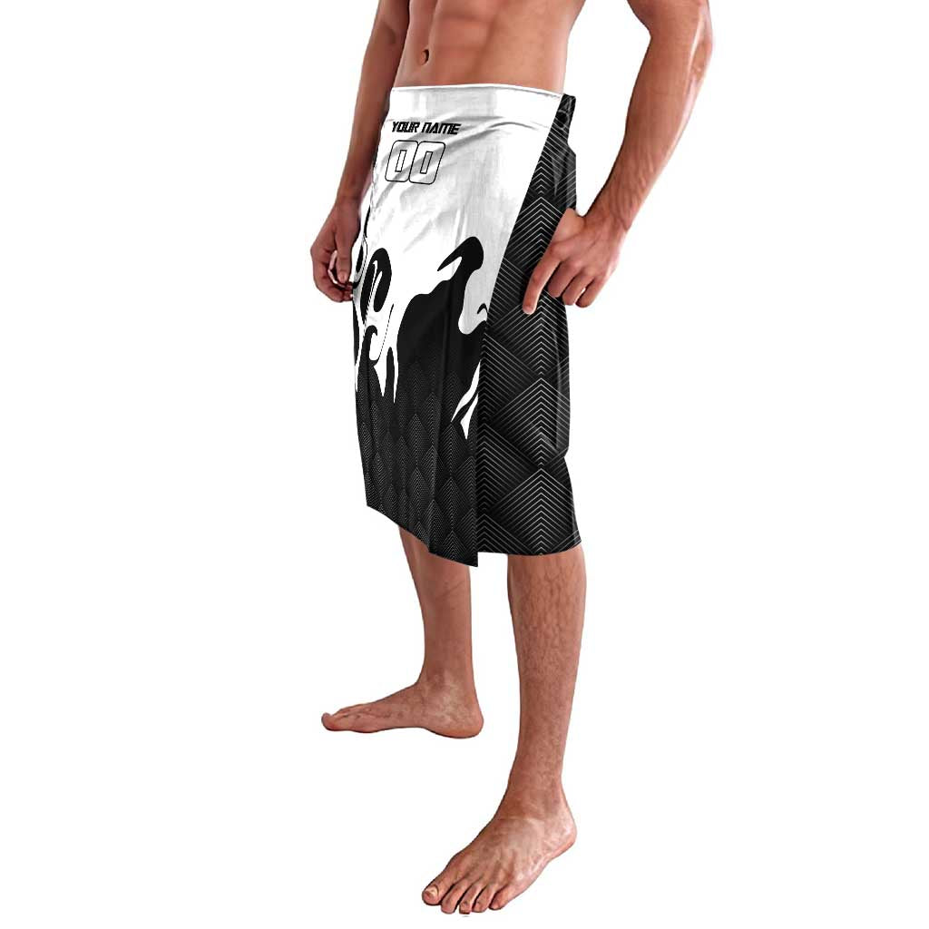 Personalized Toji Fushiguro Jujutsu Kaisen Soccer Theme Lavalava with Dribbling Pose and Monochrome Black White Flame Graphic Design - The Mazicc