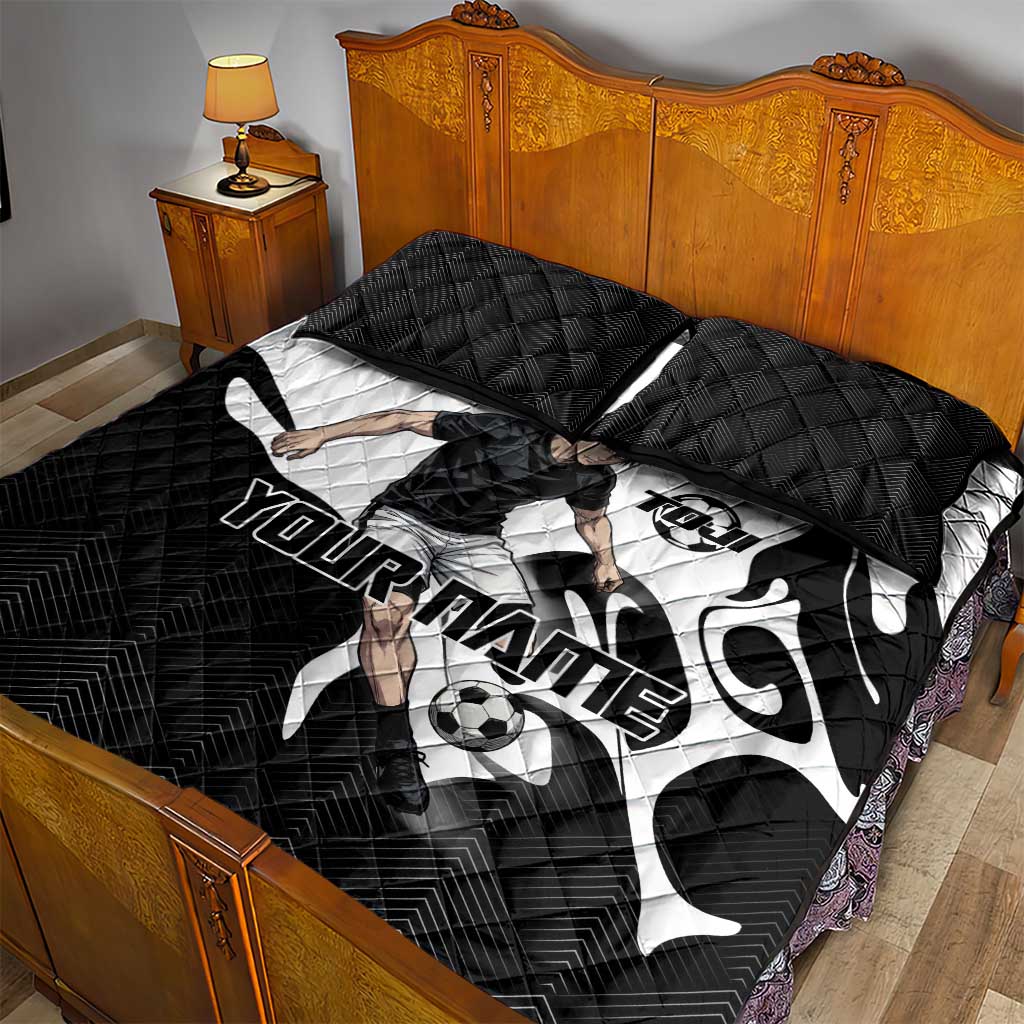 Personalized Toji Fushiguro Jujutsu Kaisen Soccer Theme Quilt Bed Set with Dribbling Pose and Monochrome Black White Flame Graphic Design - The Mazicc