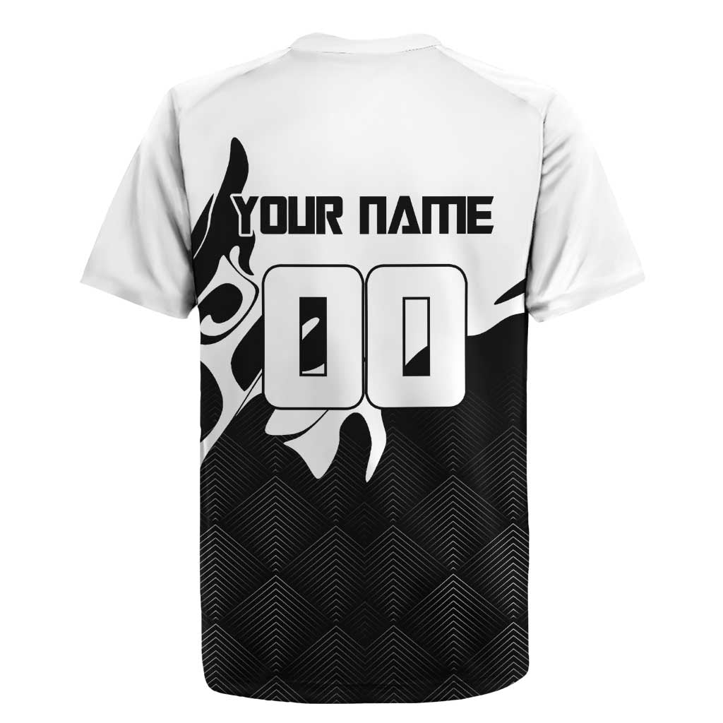 Personalized Toji Fushiguro Jujutsu Kaisen Soccer Theme Rugby Jersey with Dribbling Pose and Monochrome Black White Flame Graphic Design - The Mazicc