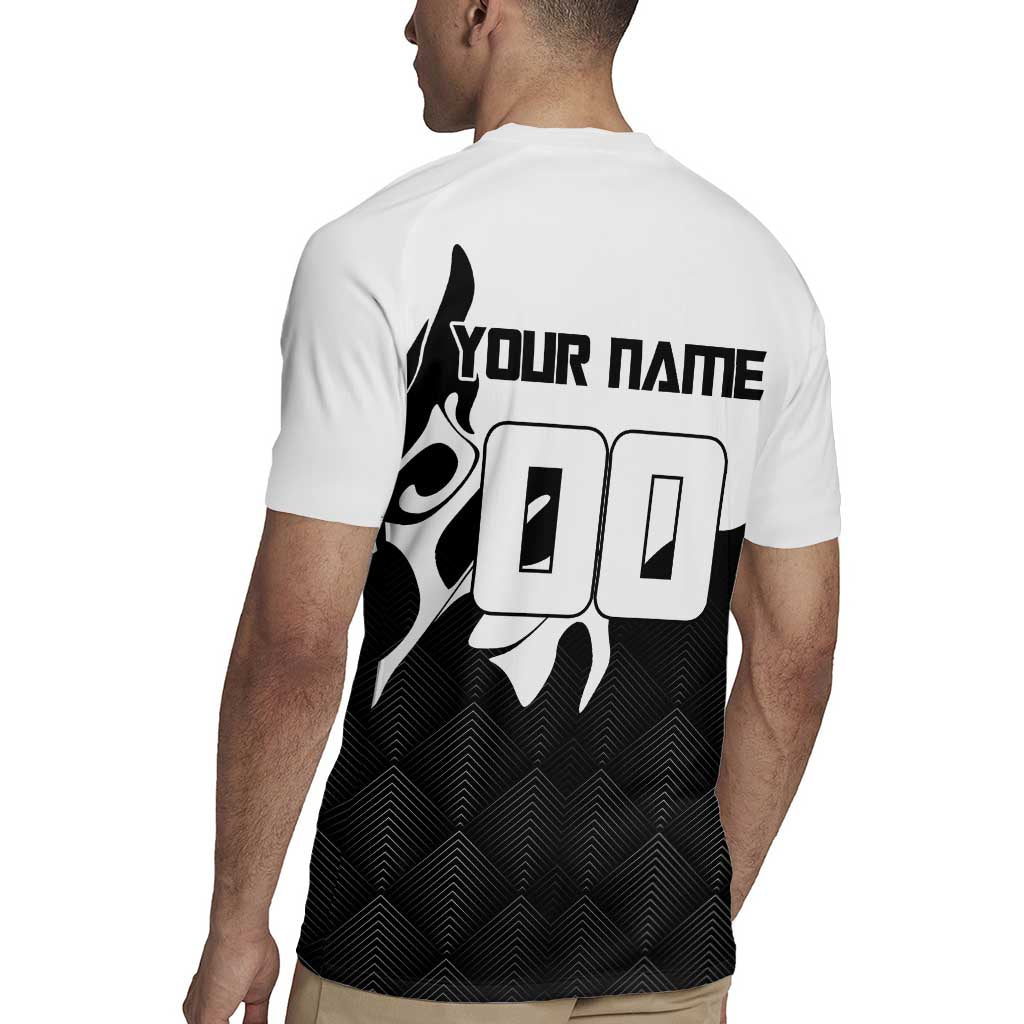 Personalized Toji Fushiguro Jujutsu Kaisen Soccer Theme Rugby Jersey with Dribbling Pose and Monochrome Black White Flame Graphic Design - The Mazicc