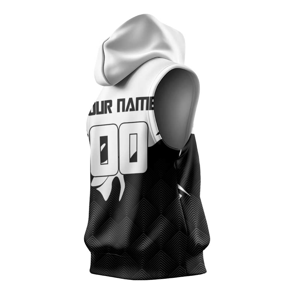 Personalized Toji Fushiguro Jujutsu Kaisen Soccer Theme Sleeveless Hoodie with Dribbling Pose and Monochrome Black White Flame Graphic Design - The Mazicc