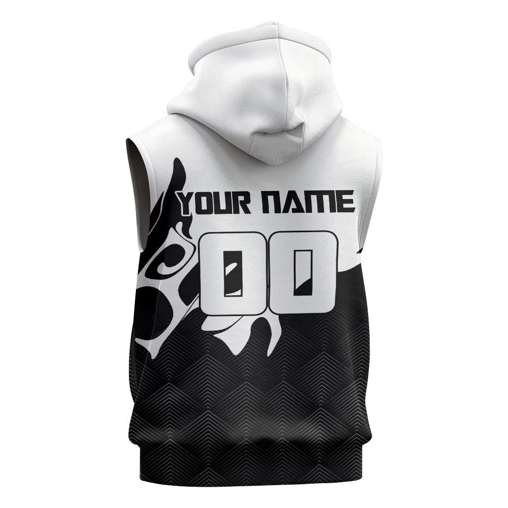 Personalized Toji Fushiguro Jujutsu Kaisen Soccer Theme Sleeveless Zip Hoodie with Dribbling Pose and Monochrome Black White Flame Graphic Design - The Mazicc