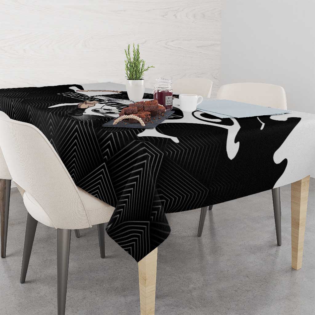 Personalized Toji Fushiguro Jujutsu Kaisen Soccer Theme Tablecloth with Dribbling Pose and Monochrome Black White Flame Graphic Design - The Mazicc