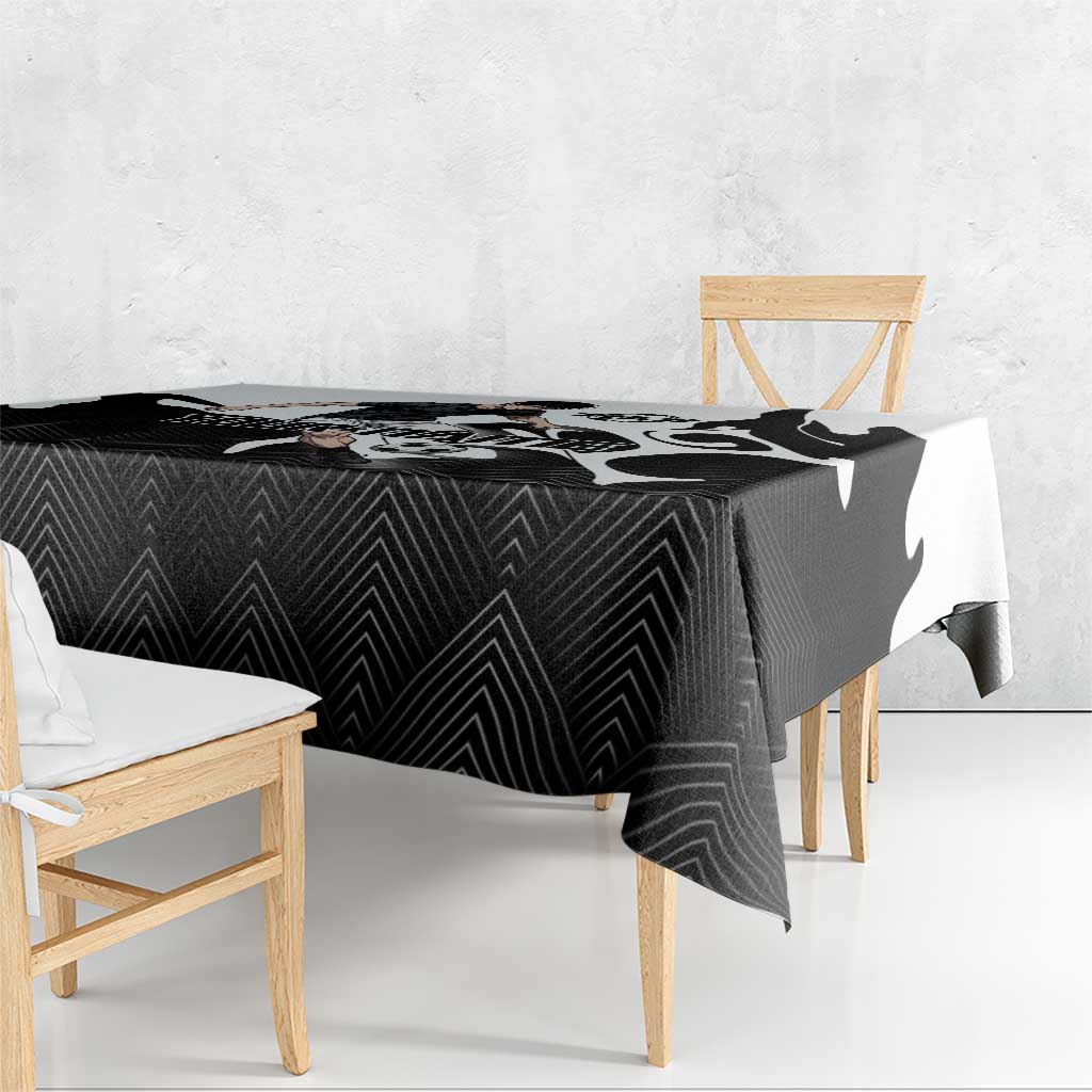 Personalized Toji Fushiguro Jujutsu Kaisen Soccer Theme Tablecloth with Dribbling Pose and Monochrome Black White Flame Graphic Design - The Mazicc