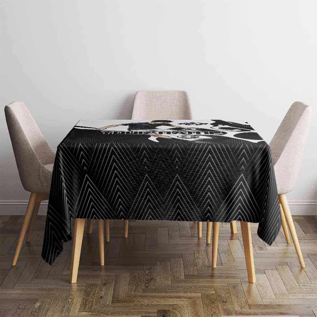 Personalized Toji Fushiguro Jujutsu Kaisen Soccer Theme Tablecloth with Dribbling Pose and Monochrome Black White Flame Graphic Design - The Mazicc