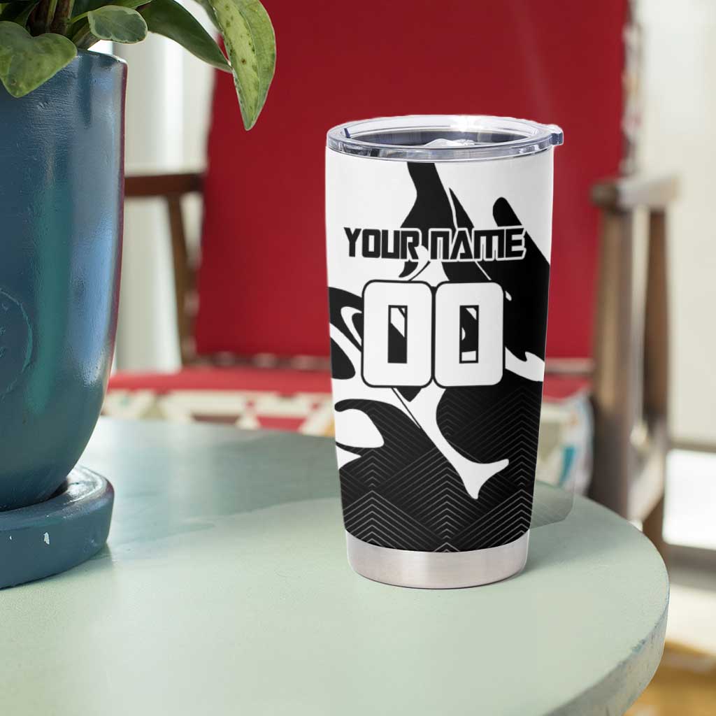 Personalized Toji Fushiguro Jujutsu Kaisen Soccer Theme Tumbler Cup with Dribbling Pose and Monochrome Black White Flame Graphic Design - The Mazicc