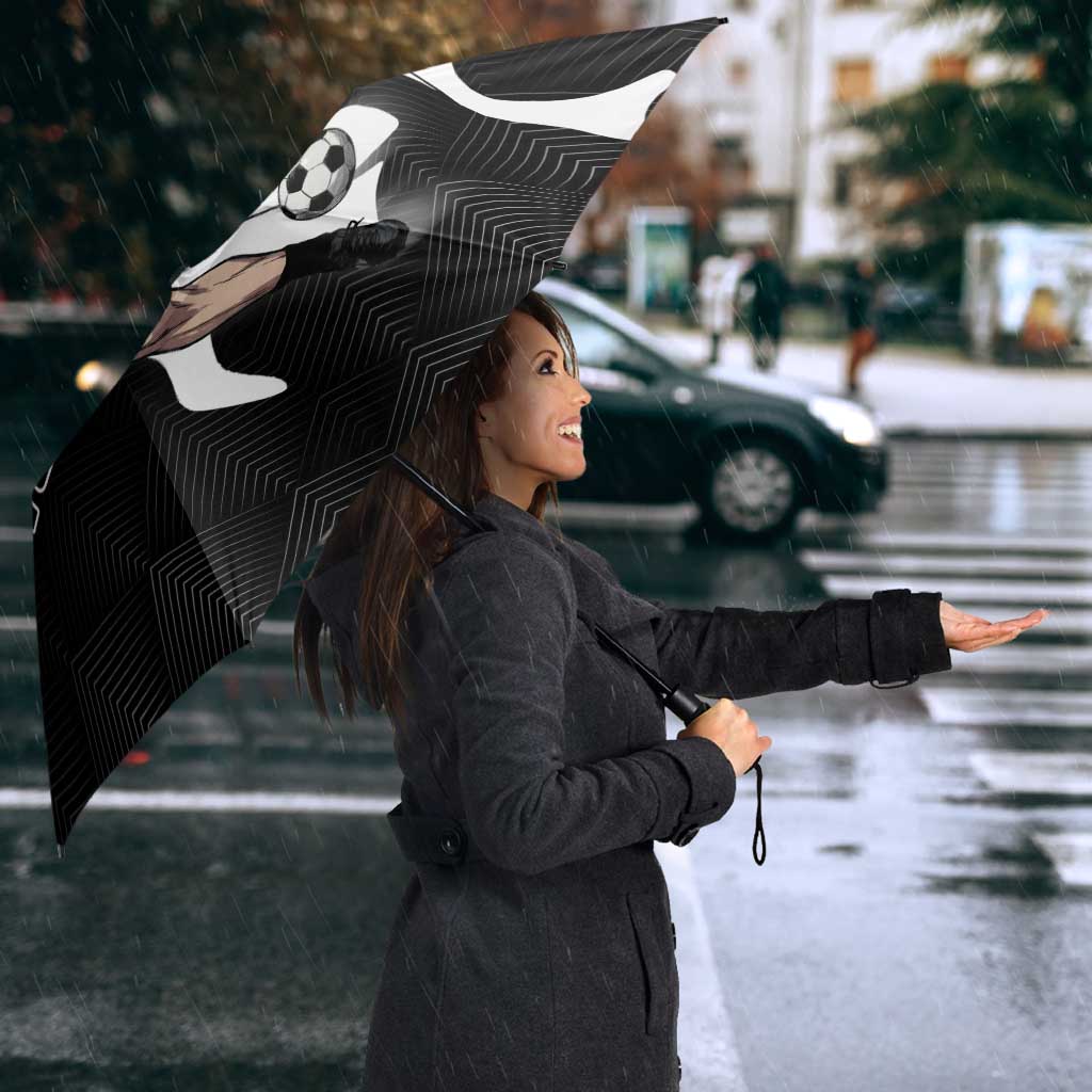 Personalized Toji Fushiguro Jujutsu Kaisen Soccer Theme Umbrella with Dribbling Pose and Monochrome Black White Flame Graphic Design - The Mazicc