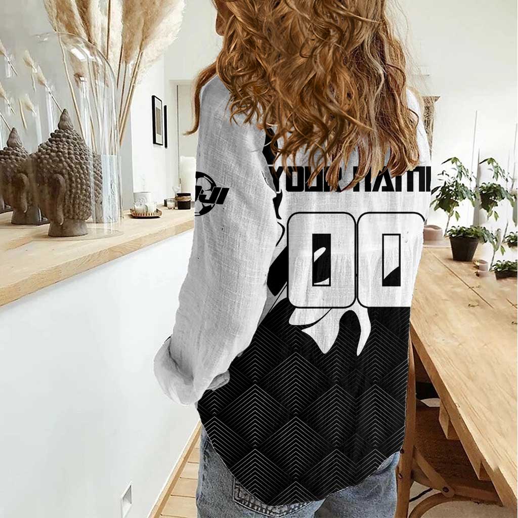 Personalized Toji Fushiguro Jujutsu Kaisen Soccer Theme Women Casual Shirt with Dribbling Pose and Monochrome Black White Flame Graphic Design - The Mazicc