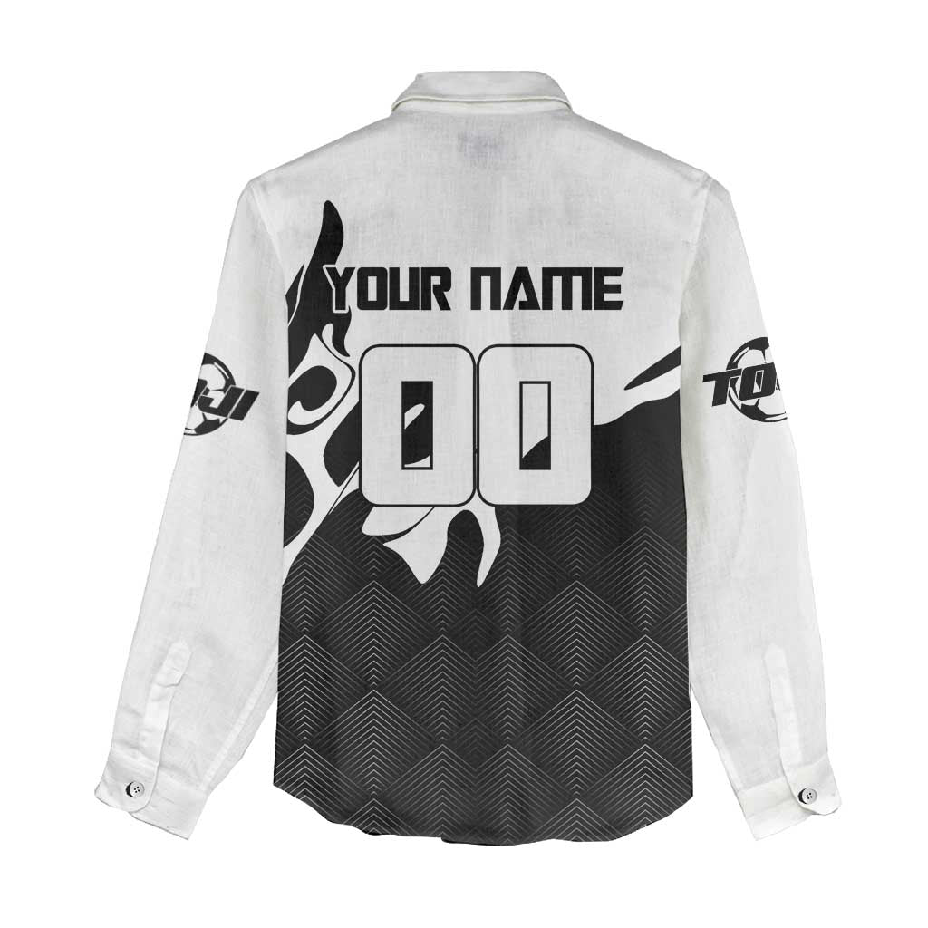 Personalized Toji Fushiguro Jujutsu Kaisen Soccer Theme Women Casual Shirt with Dribbling Pose and Monochrome Black White Flame Graphic Design - The Mazicc