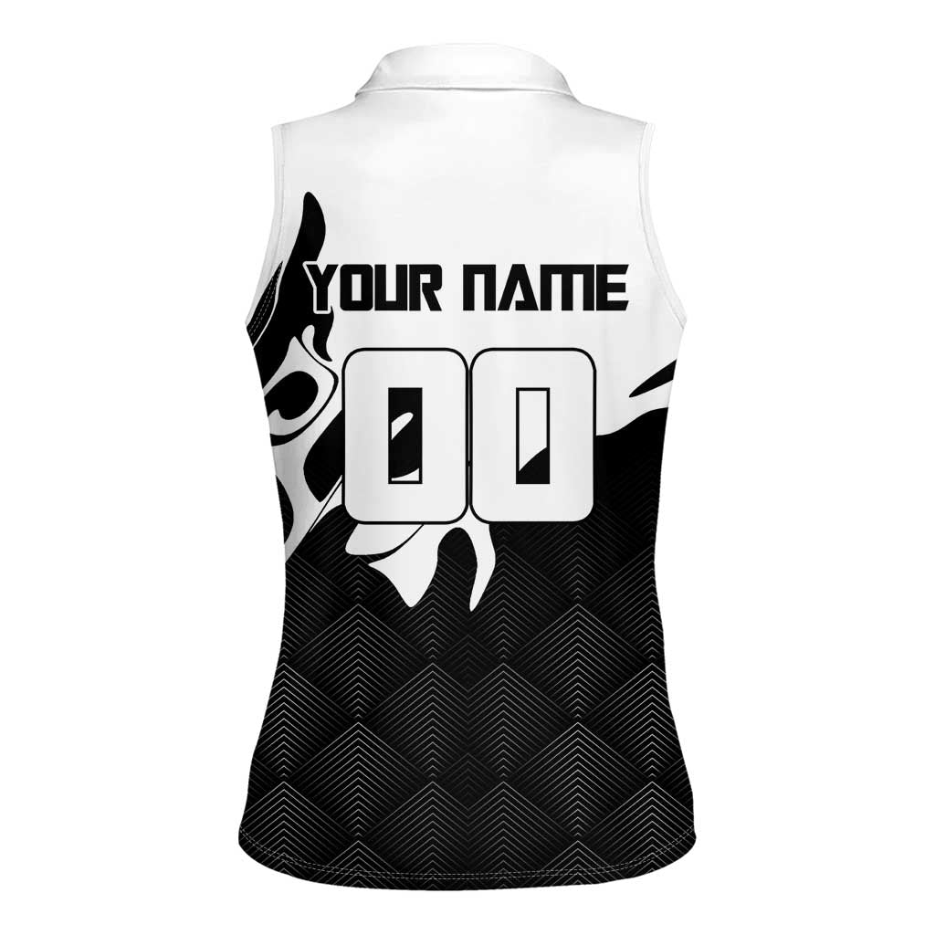 Personalized Toji Fushiguro Jujutsu Kaisen Soccer Theme Women Sleeveless Polo Shirt with Dribbling Pose and Monochrome Black White Flame Graphic Design - The Mazicc