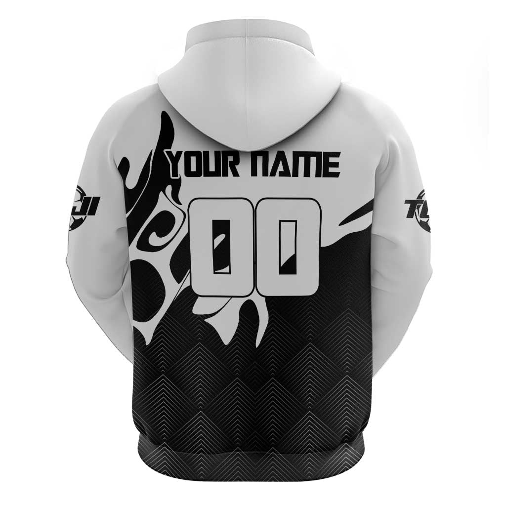 Personalized Toji Fushiguro Jujutsu Kaisen Soccer Theme Zip Hoodie with Dribbling Pose and Monochrome Black White Flame Graphic Design - The Mazicc