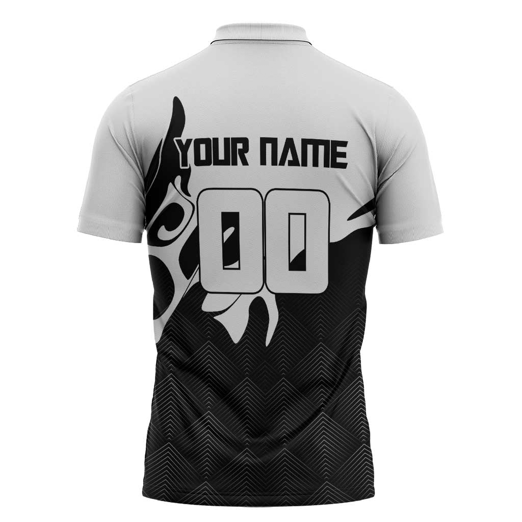 Personalized Toji Fushiguro Jujutsu Kaisen Soccer Theme Zipper Polo Shirt with Dribbling Pose and Monochrome Black White Flame Graphic Design - The Mazicc