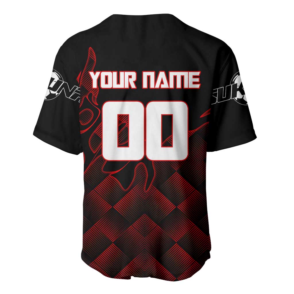 Personalized Sukuna Jujutsu Kaisen Soccer Theme Baseball Jersey with Powerful Kick Pose and Red Black Plaid Graphic Design - The Mazicc