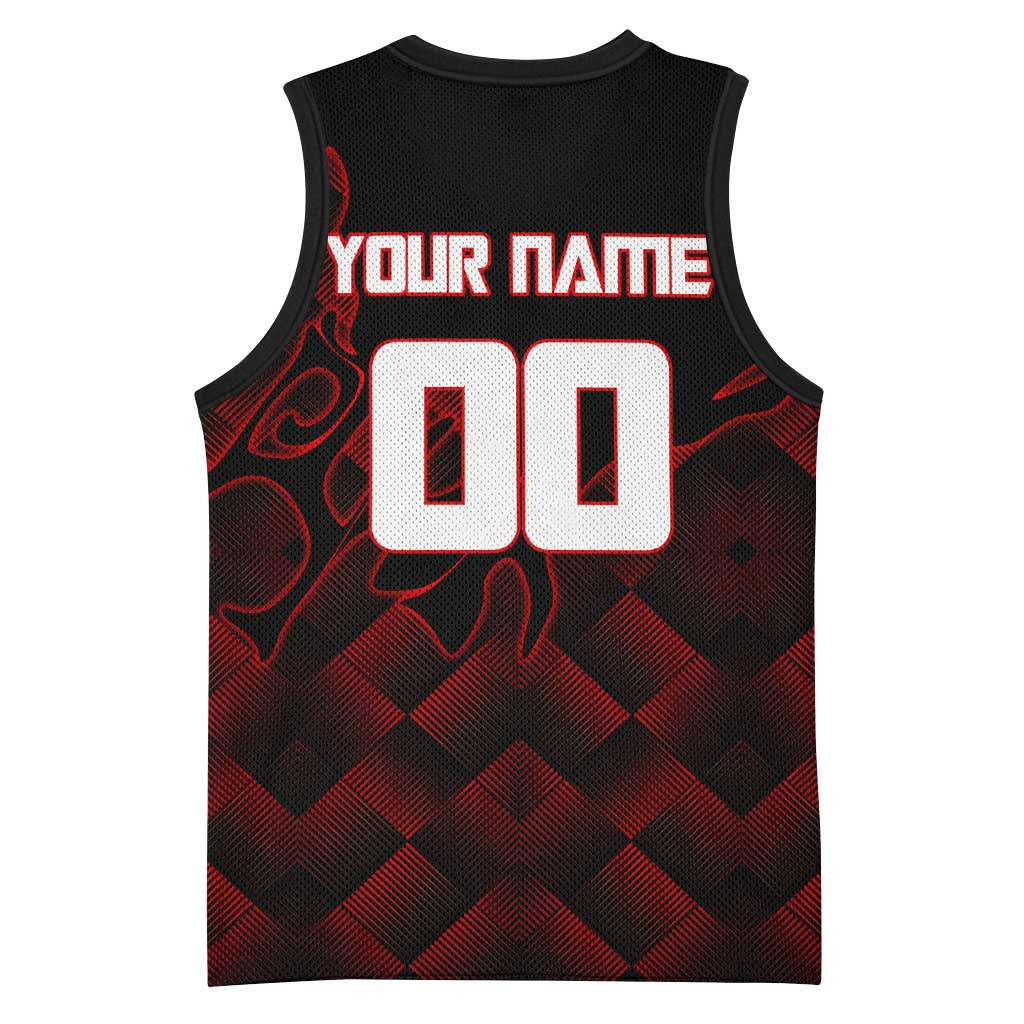 Personalized Sukuna Jujutsu Kaisen Soccer Theme Basketball Jersey with Powerful Kick Pose and Red Black Plaid Graphic Design - The Mazicc