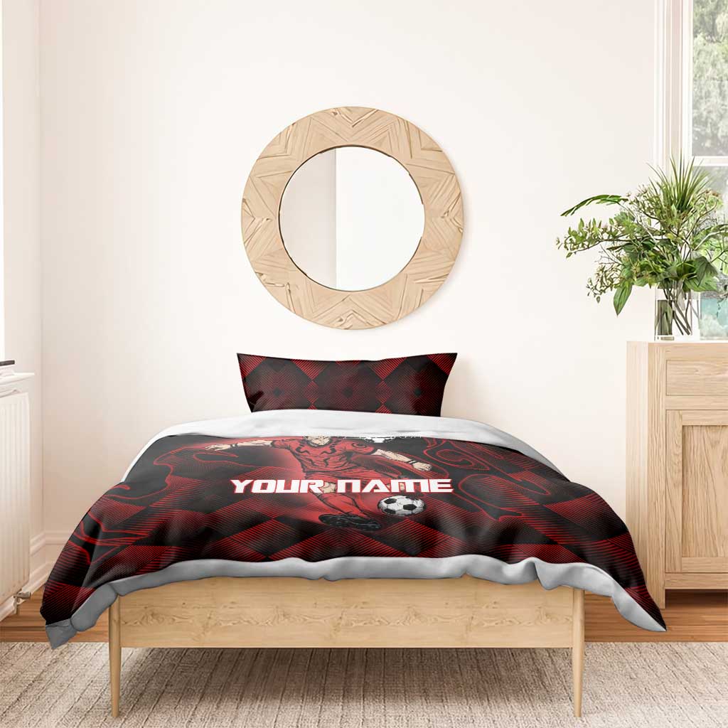 Personalized Sukuna Jujutsu Kaisen Soccer Theme Bedding Set with Powerful Kick Pose and Red Black Plaid Graphic Design - The Mazicc