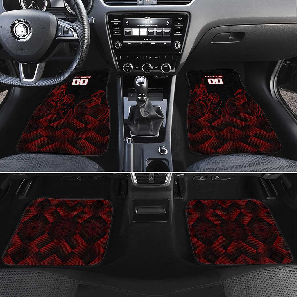 Personalized Sukuna Jujutsu Kaisen Soccer Theme Car Mats with Powerful Kick Pose and Red Black Plaid Graphic Design - The Mazicc