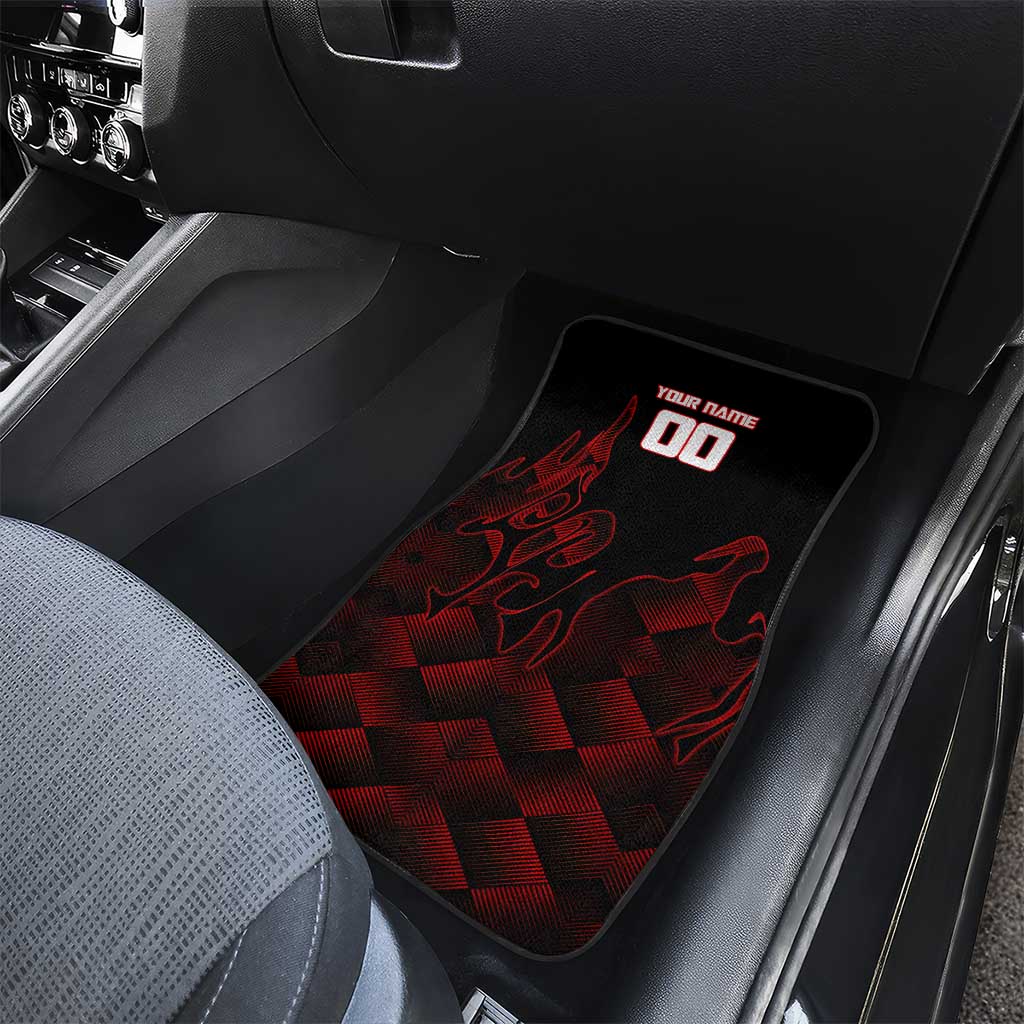 Personalized Sukuna Jujutsu Kaisen Soccer Theme Car Mats with Powerful Kick Pose and Red Black Plaid Graphic Design - The Mazicc