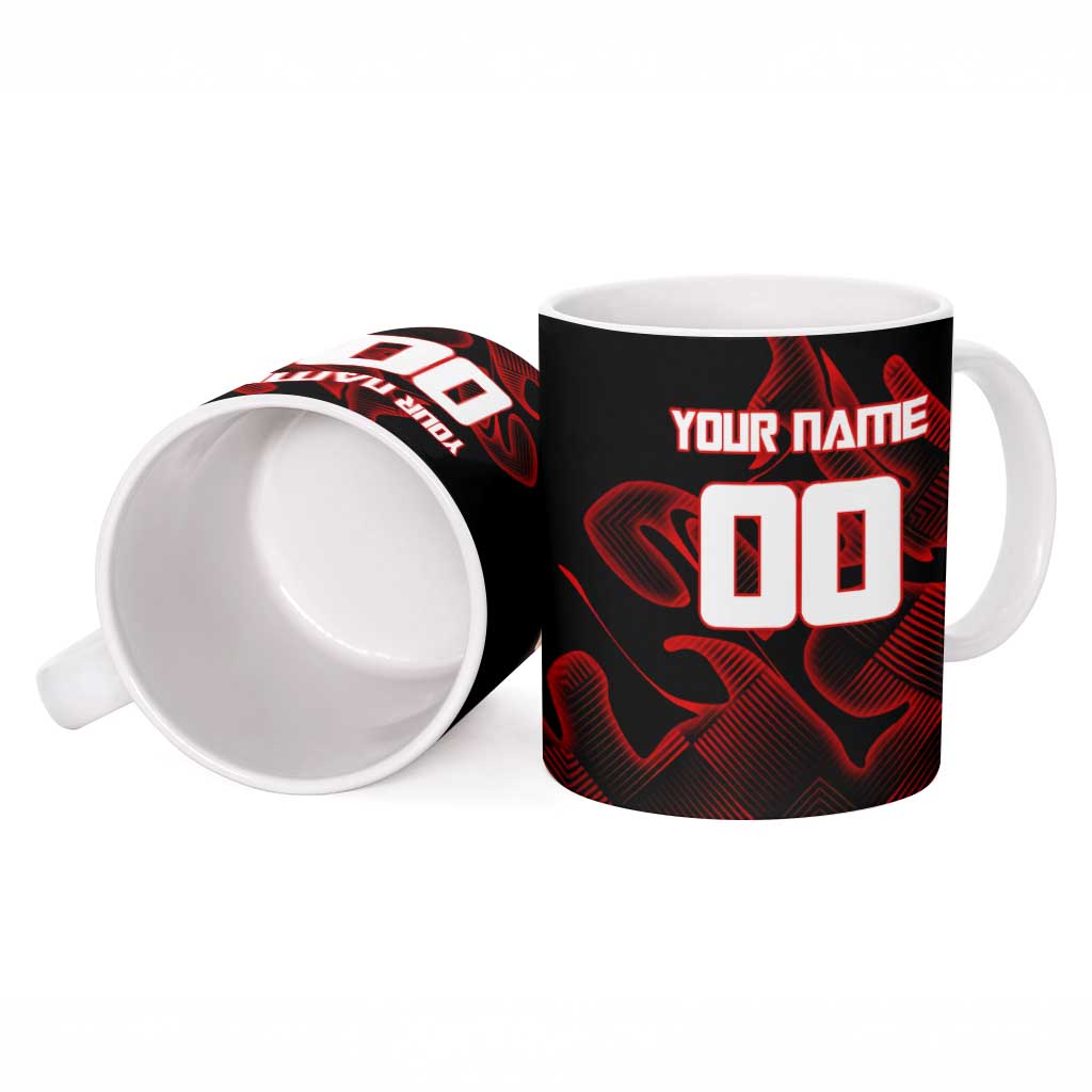Personalized Sukuna Jujutsu Kaisen Soccer Theme Ceramic Mug with Powerful Kick Pose and Red Black Plaid Graphic Design - The Mazicc