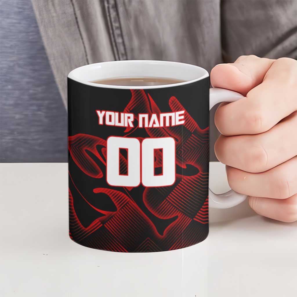 Personalized Sukuna Jujutsu Kaisen Soccer Theme Ceramic Mug with Powerful Kick Pose and Red Black Plaid Graphic Design - The Mazicc
