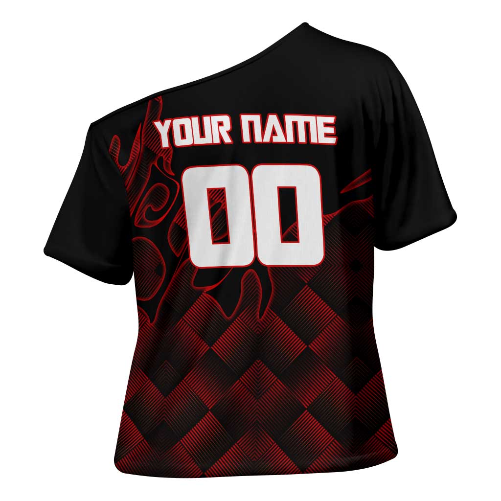 Personalized Sukuna Jujutsu Kaisen Soccer Theme Cross Shoulder Shirt with Powerful Kick Pose and Red Black Plaid Graphic Design - The Mazicc