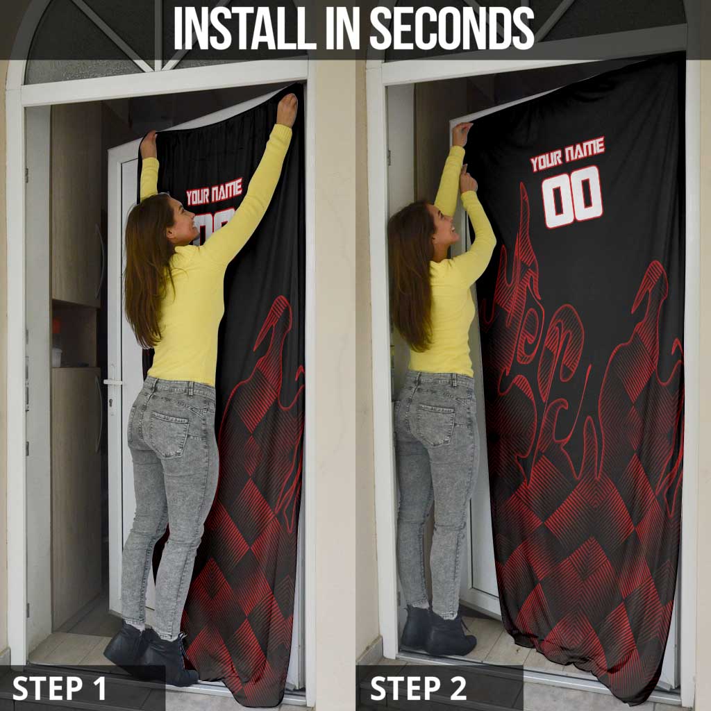 Personalized Sukuna Jujutsu Kaisen Soccer Theme Door Cover with Powerful Kick Pose and Red Black Plaid Graphic Design - The Mazicc