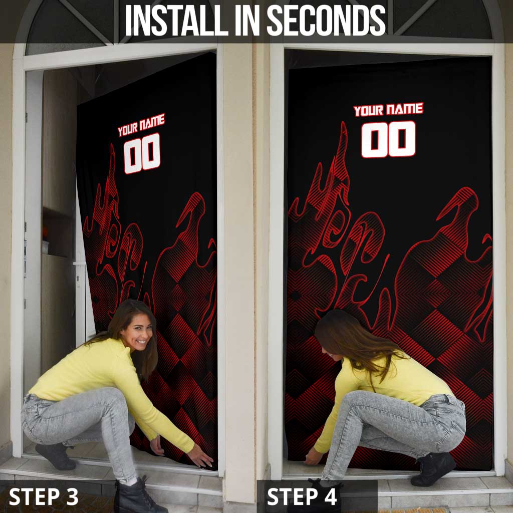 Personalized Sukuna Jujutsu Kaisen Soccer Theme Door Cover with Powerful Kick Pose and Red Black Plaid Graphic Design - The Mazicc