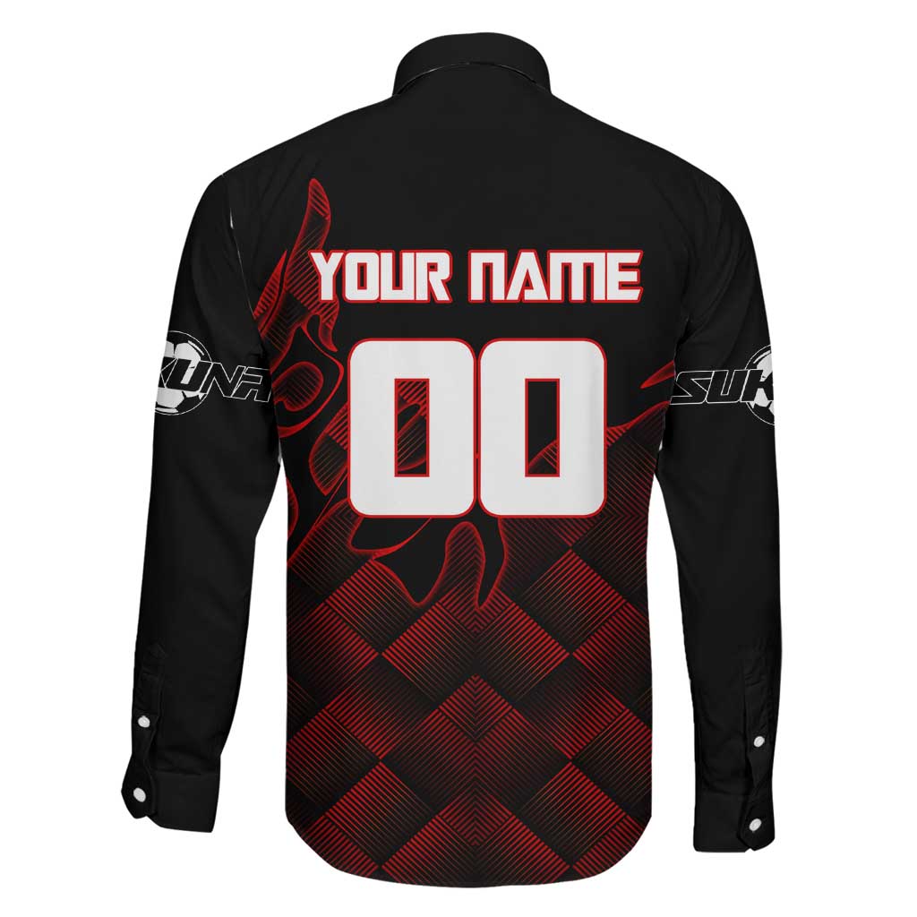 Personalized Sukuna Jujutsu Kaisen Soccer Theme Family Matching Off Shoulder Short Dress and Hawaiian Shirt with Powerful Kick Pose and Red Black Plaid Graphic Design
