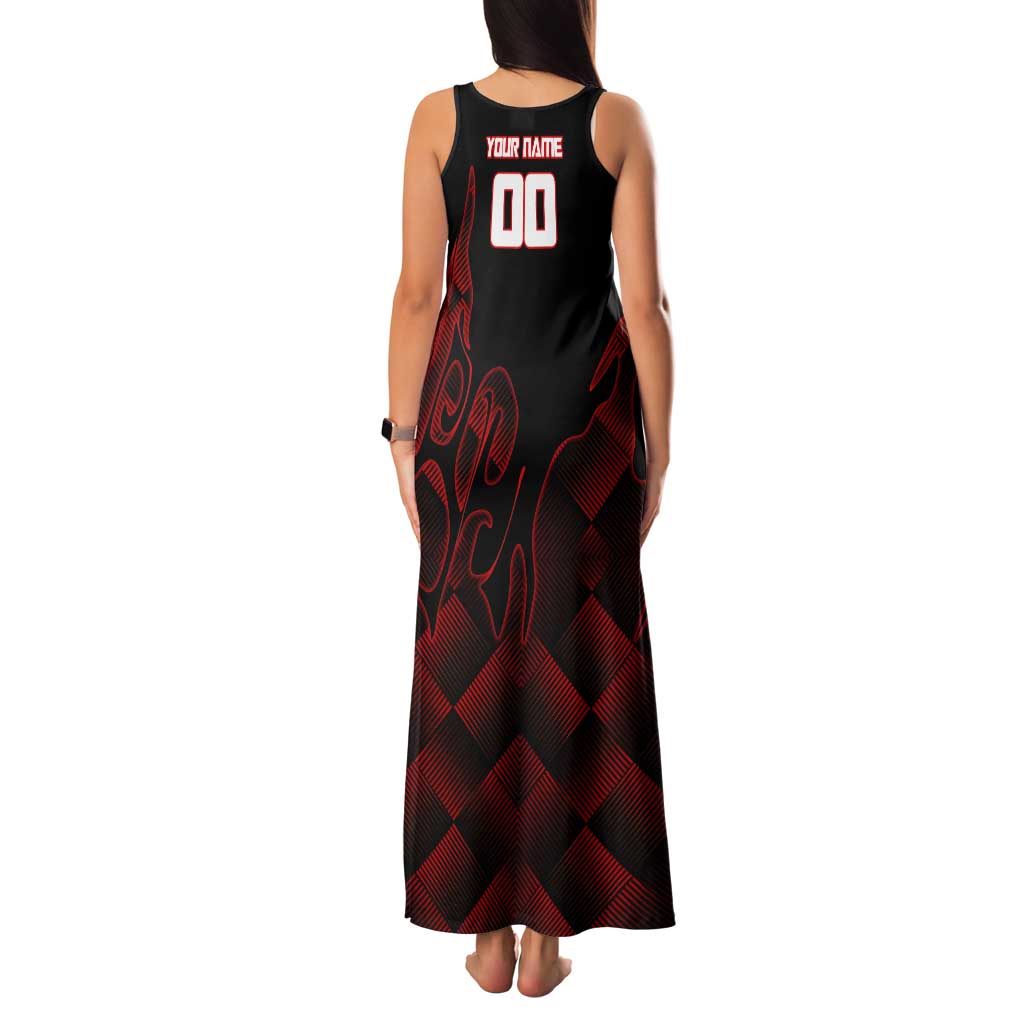 Personalized Sukuna Jujutsu Kaisen Soccer Theme Family Matching Tank Maxi Dress and Hawaiian Shirt with Powerful Kick Pose and Red Black Plaid Graphic Design