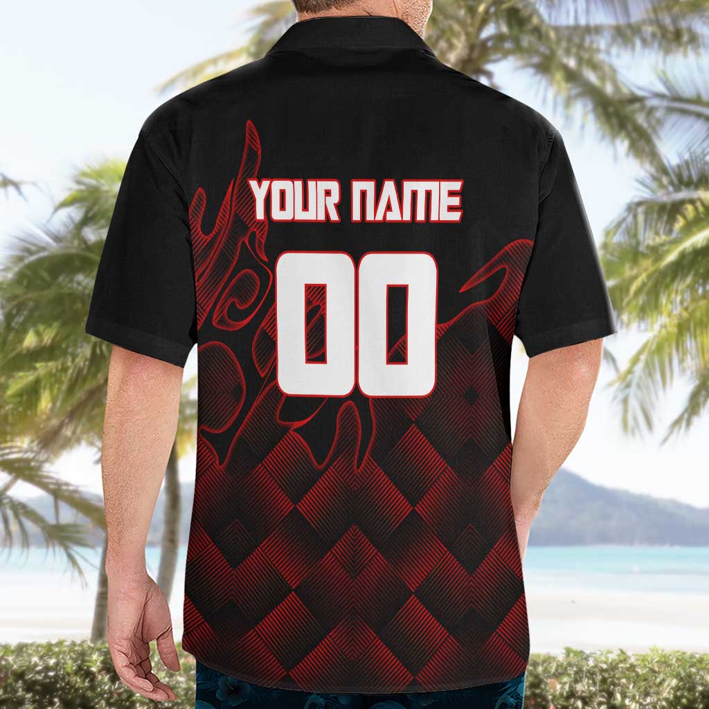Personalized Sukuna Jujutsu Kaisen Soccer Theme Hawaiian Shirt with Powerful Kick Pose and Red Black Plaid Graphic Design - The Mazicc