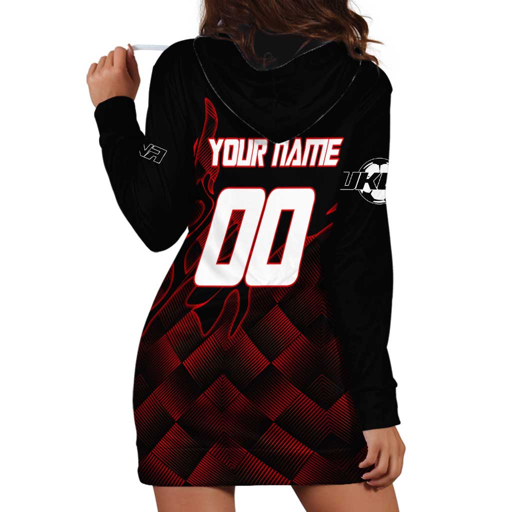 Personalized Sukuna Jujutsu Kaisen Soccer Theme Hoodie Dress with Powerful Kick Pose and Red Black Plaid Graphic Design - The Mazicc