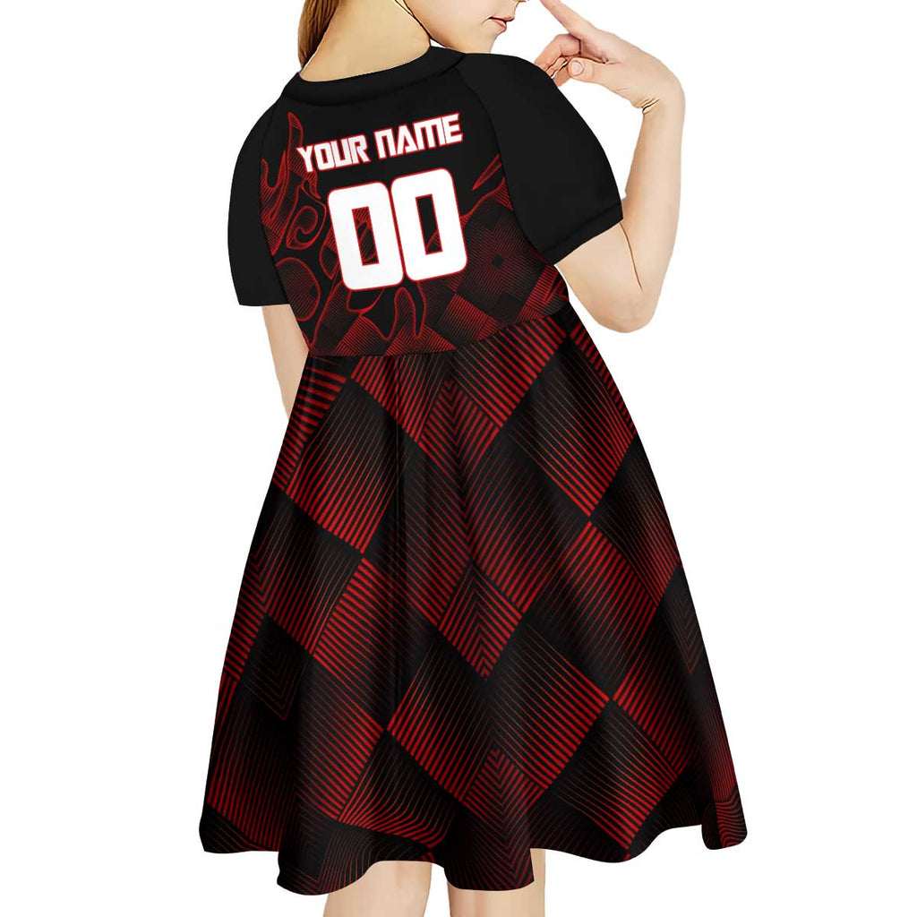 Personalized Sukuna Jujutsu Kaisen Soccer Theme Kid Short Sleeve Dress with Powerful Kick Pose and Red Black Plaid Graphic Design - The Mazicc