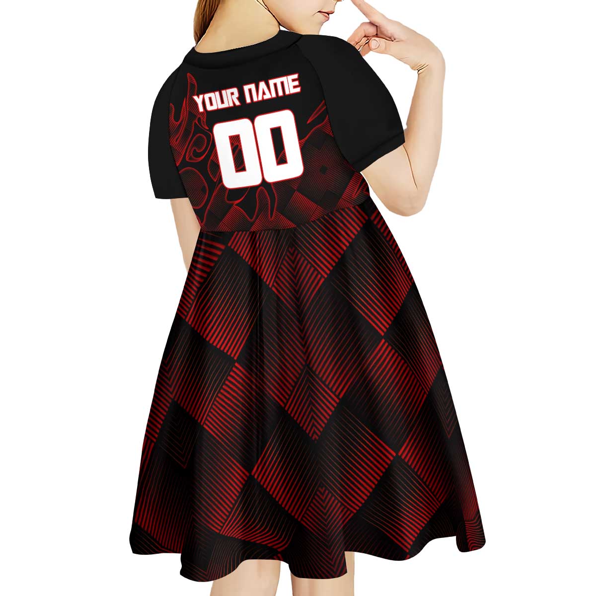 Personalized Sukuna Jujutsu Kaisen Soccer Theme Kid Short Sleeve Dress with Powerful Kick Pose and Red Black Plaid Graphic Design - The Mazicc