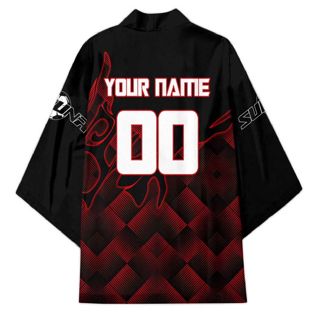 Personalized Sukuna Jujutsu Kaisen Soccer Theme Kimono with Powerful Kick Pose and Red Black Plaid Graphic Design - The Mazicc