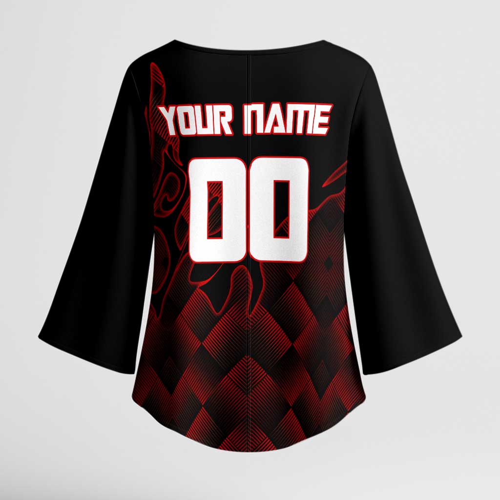 Personalized Sukuna Jujutsu Kaisen Soccer Theme Kimono Sleeve Blouse with Powerful Kick Pose and Red Black Plaid Graphic Design - The Mazicc