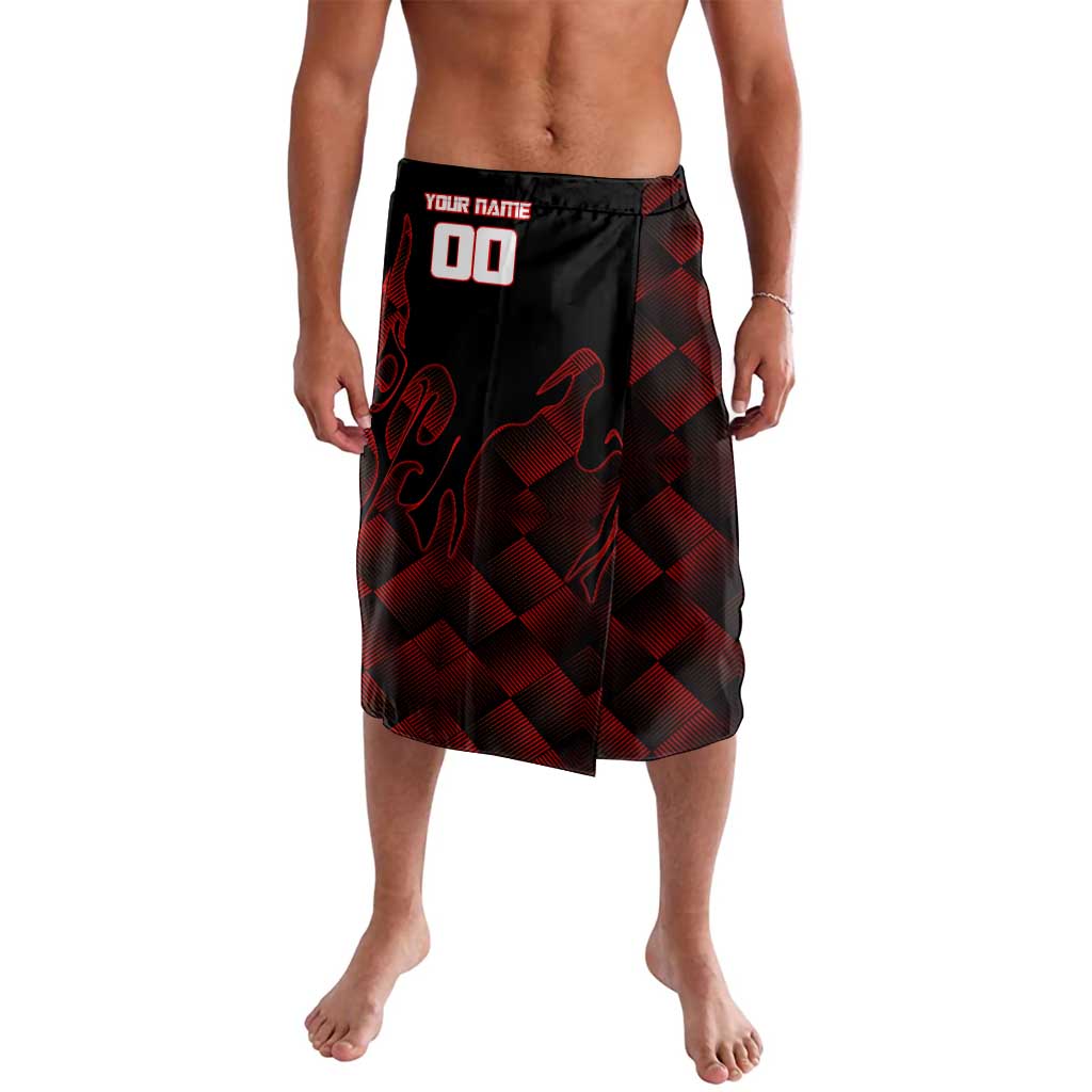 Personalized Sukuna Jujutsu Kaisen Soccer Theme Lavalava with Powerful Kick Pose and Red Black Plaid Graphic Design - The Mazicc