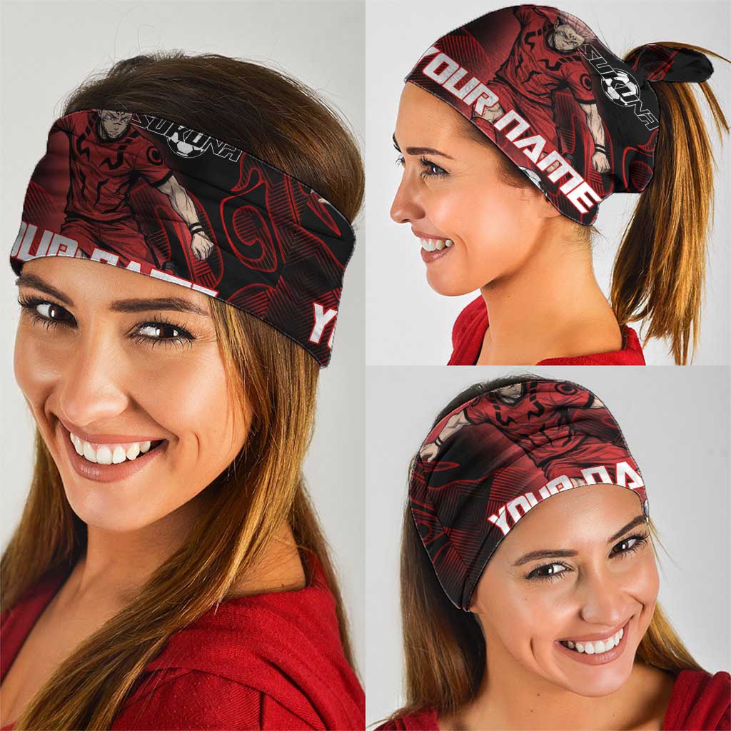 Personalized Sukuna Jujutsu Kaisen Soccer Theme Neck Gaiter with Powerful Kick Pose and Red Black Plaid Graphic Design - The Mazicc