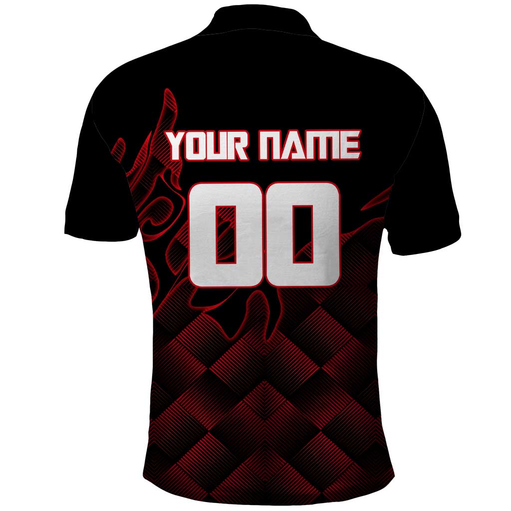 Personalized Sukuna Jujutsu Kaisen Soccer Theme Polo Shirt with Powerful Kick Pose and Red Black Plaid Graphic Design - The Mazicc