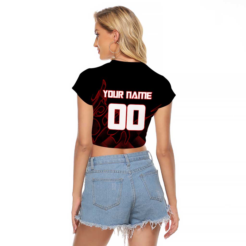 Personalized Sukuna Jujutsu Kaisen Soccer Theme Raglan Cropped T Shirt with Powerful Kick Pose and Red Black Plaid Graphic Design - The Mazicc